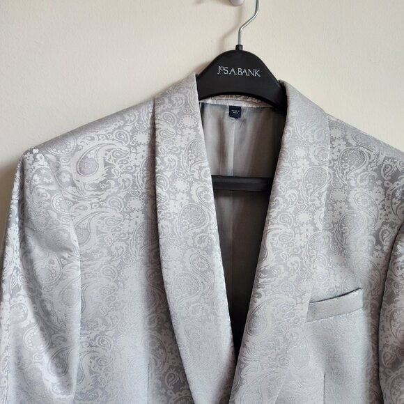 39S Dinner Jacket Silver Gray Shawl Lapel Skinny Fit New Jos A Bank Paisley Mens - Picture 11 of 17